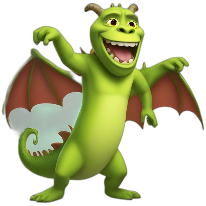 Shreck dancing on a dragon emoji