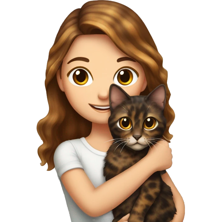 Tortoiseshell cat being held by a white girl with long wavy brown hair  emoji