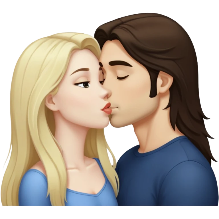 girl with long dark brown hair and pale skin kissing a blonde man emoji
