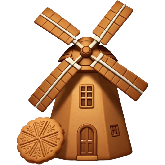 Speculaas Cinematic Realistic Speculaas Biscuit Emoji, depicted as a spiced speculaas cookie crafted in the shape of a windmill and warm, inviting lighting. emoji