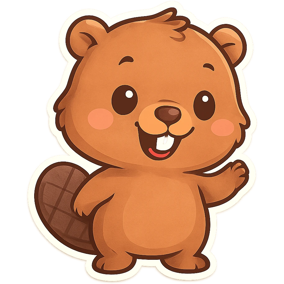 cute beaver standing, round body, oversized head, playful expression emoji