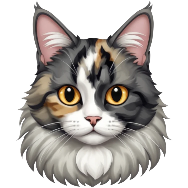 Maine coon black silver tortie et blanc avec une grosse tache noir sur un côté de la tête  emoji