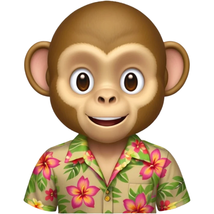 Monkey – cheeky grin, wearing floral aloha shirt. emoji