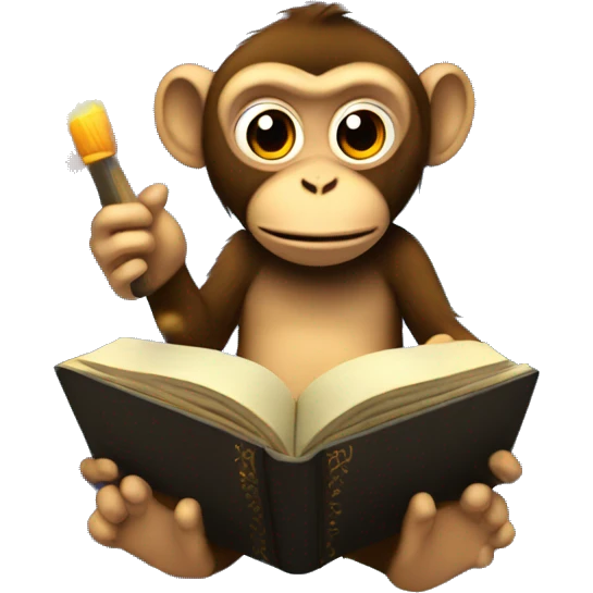 Monkey reading a bible with sparks and pretty stuff coming out emoji