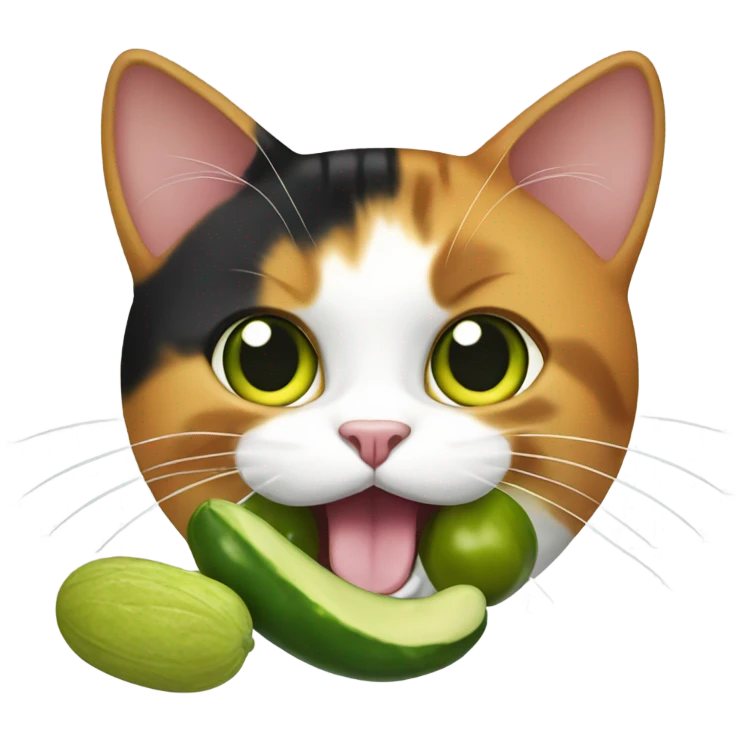 Calico cat holding a pickle in its mouth emoji