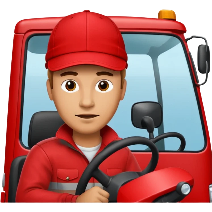 Мужчина в красном шапке на красном фуре вольво водитель тягача emoji