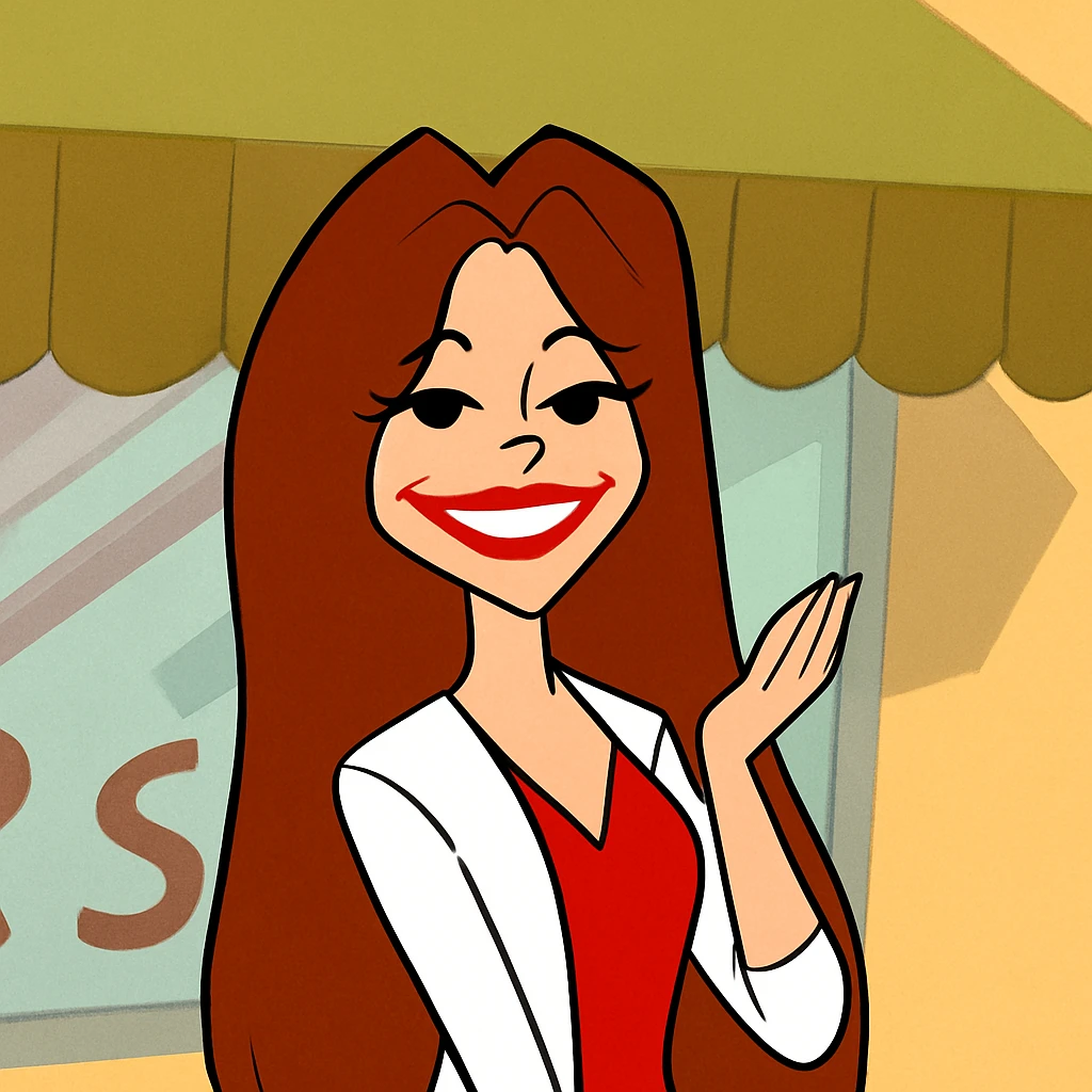 Remove the banana from her hand while keeping the picture quality, style, and the slightly scarier eyes and mouth intact. No other changes. emoji