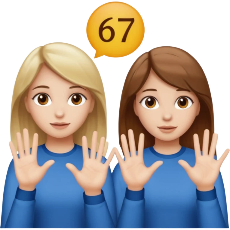 Two girls saying six seven one with brown hair. And doing hand movements  white skin six seven SAYING SIX SEVEN ONE WITH BLOND HAIR  emoji