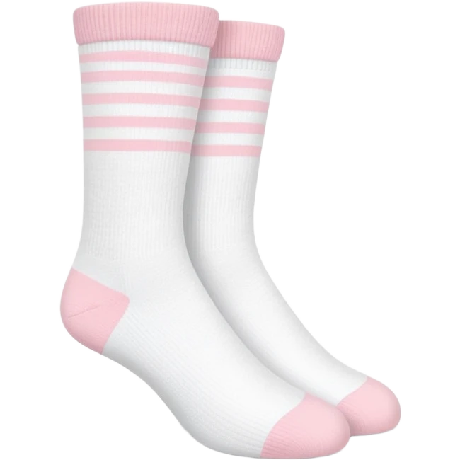 All white terry socks with slim powder pink stripe at the top, cute emoji