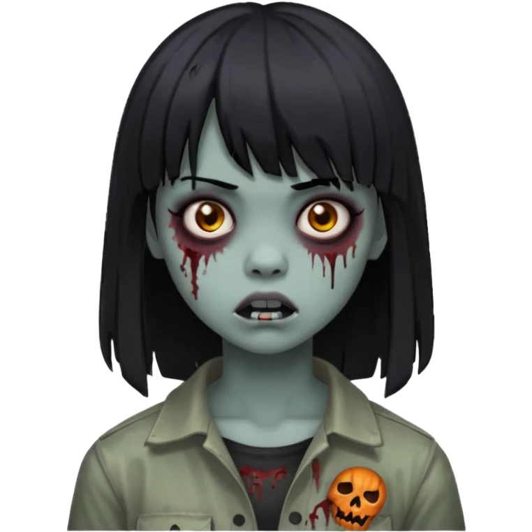 girl, zombie, black hair, medium long, emo, bangs, dark, spooky, creepy expression emoji