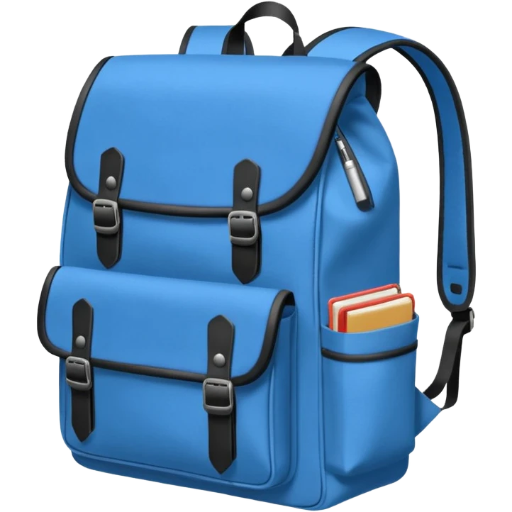 blue school bag and notebook pen emoji