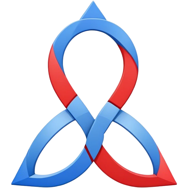 Red triangle on left, gray circular on center and blue square on right. The interlocking shapes form a design resembling the number 8 or an infinity symbol. emoji