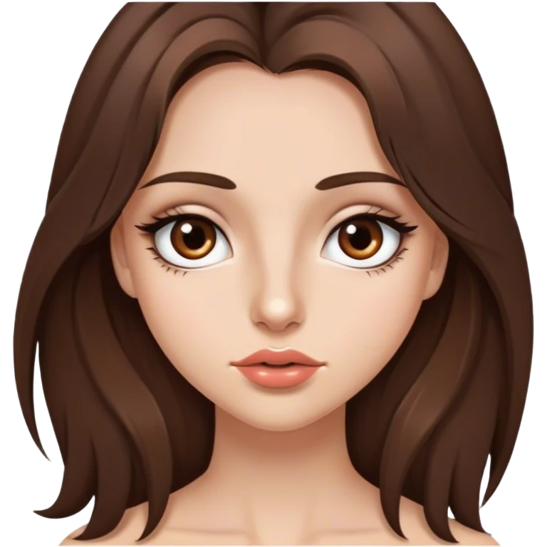 girl with longish brown hair that kinda layers thin lips brown eyes woth a lot of mascara emoji