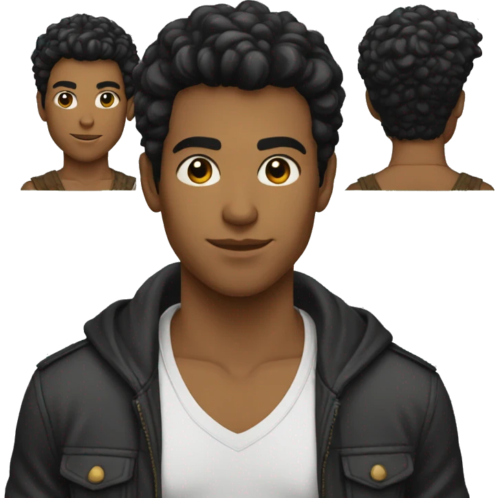 joven con pelo negro lacio, guapo emoji
