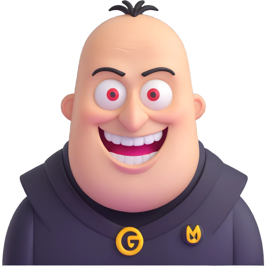 Gru from Despicable Me with his evil grin emoji