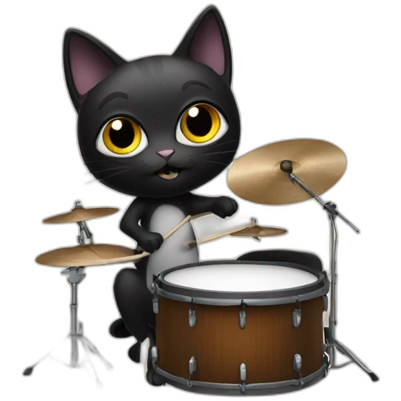 a black cat with big eyes playing drums  emoji