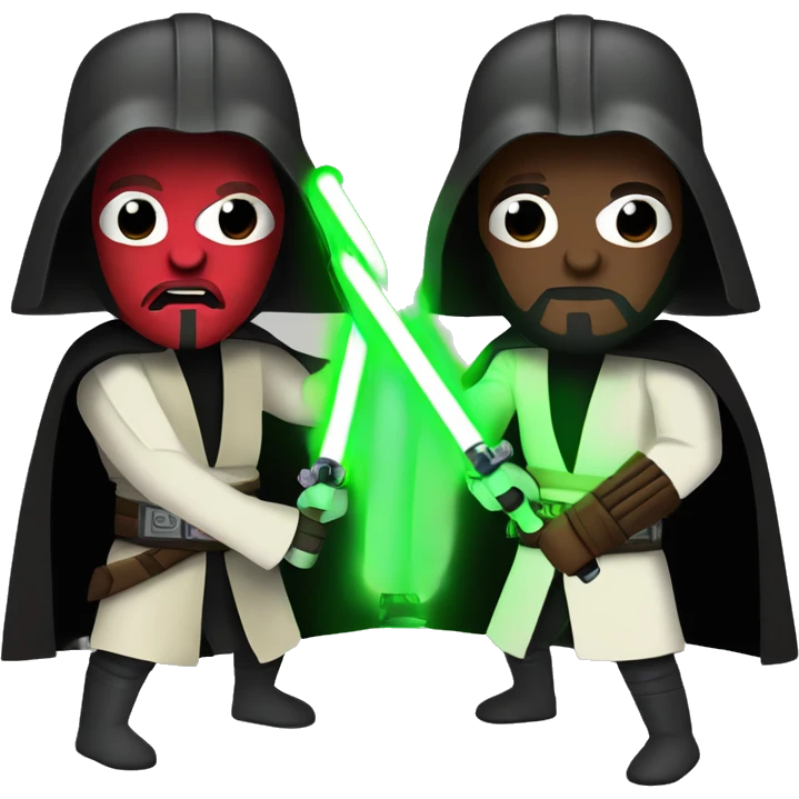 Dark Vador fight Obi-Wan Kenobi green and red lightsabers emoji