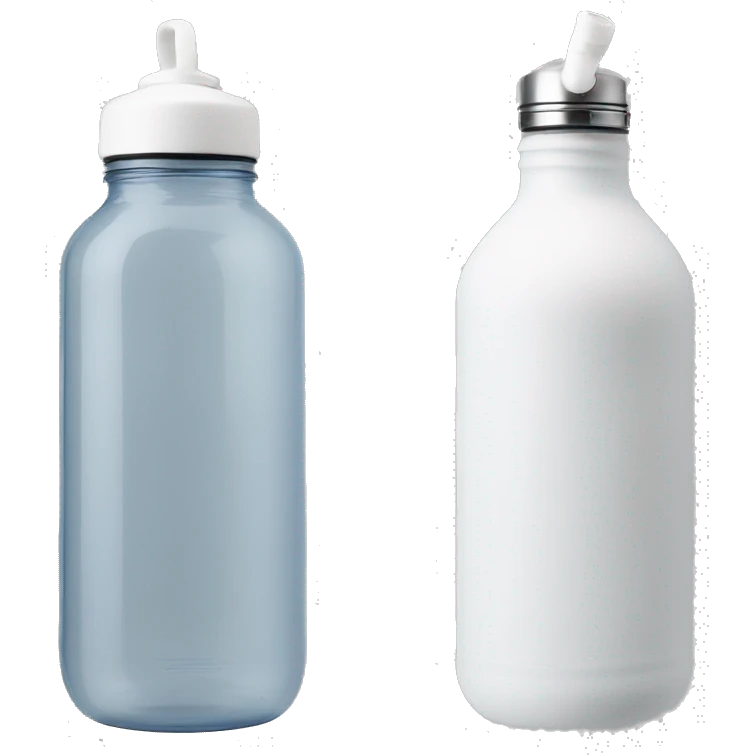  water bottle with a rounded white lid and a flexible white handle strap that arches over the lid for easy carrying” emoji