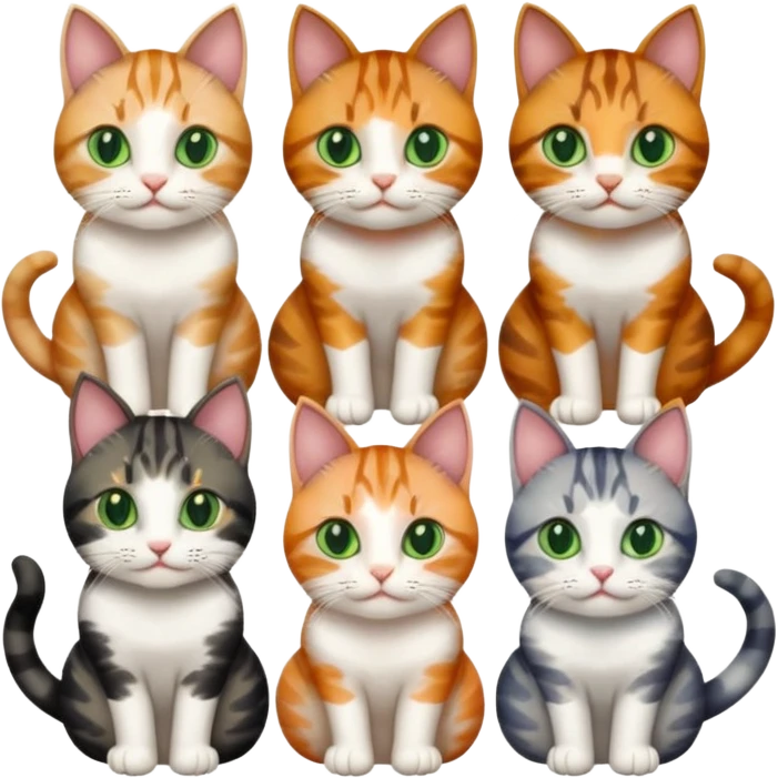 6 cats with different coloured coats emoji