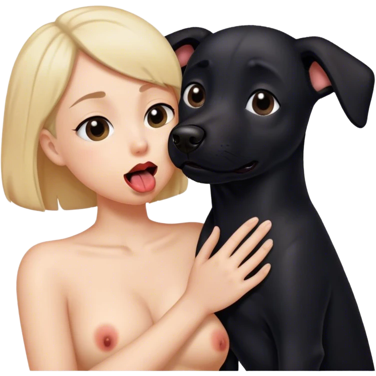 Black dog licking human chest emoji