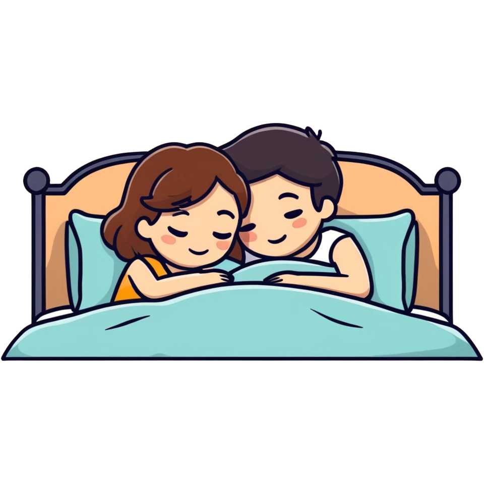 Couple love bed brown hair emoji