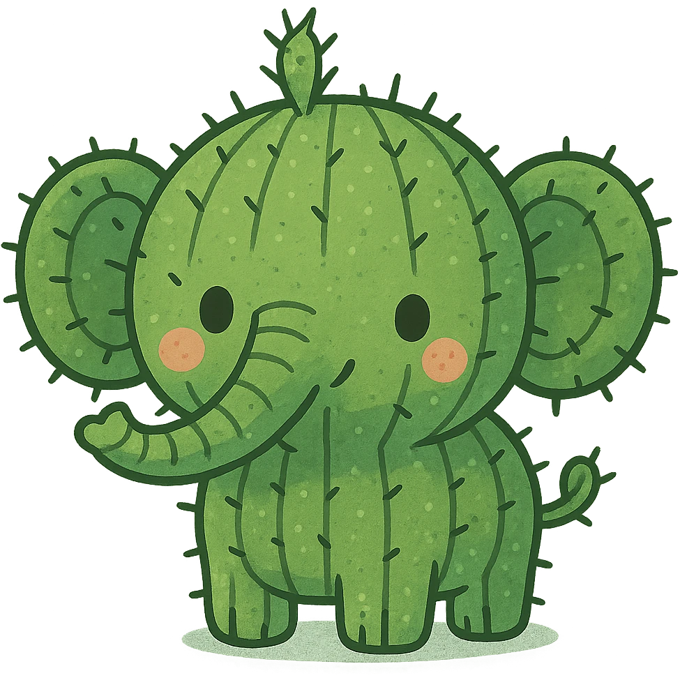 cute and unique design of a cactus elephant with a cactus body emoji