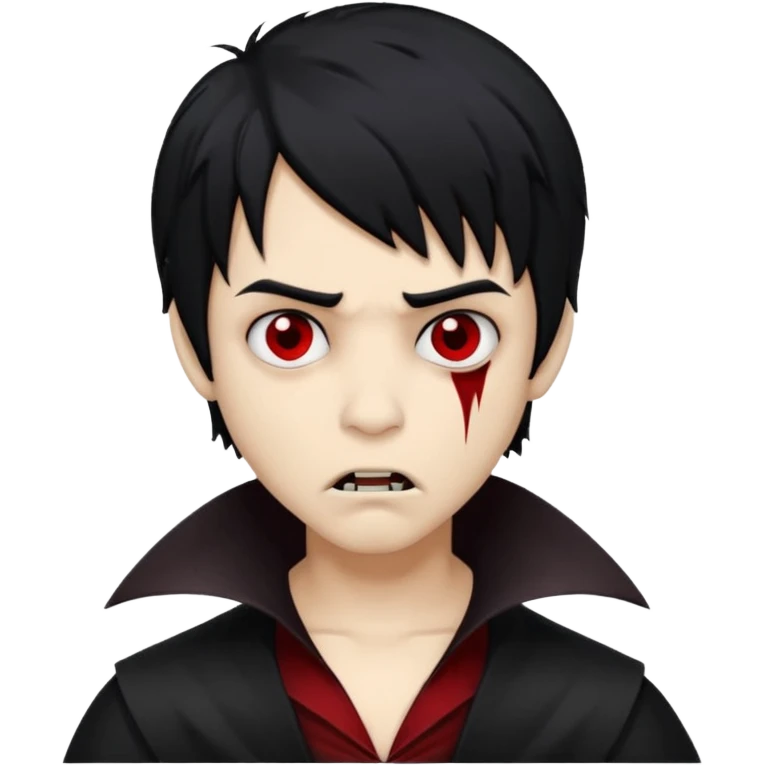 Boy, vampire, black hair, medium long, emo, shaggy, dark, spooky, creepy expression emoji