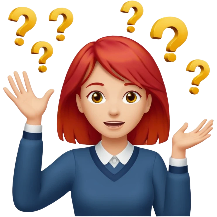 lady with red hair throwing her ands in the air saying why emoji