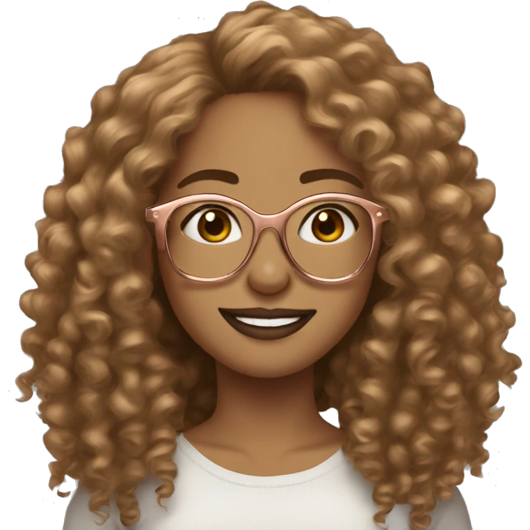 Light brown curly hair women with lightskin  rose gold glasses crooked teeth  emoji