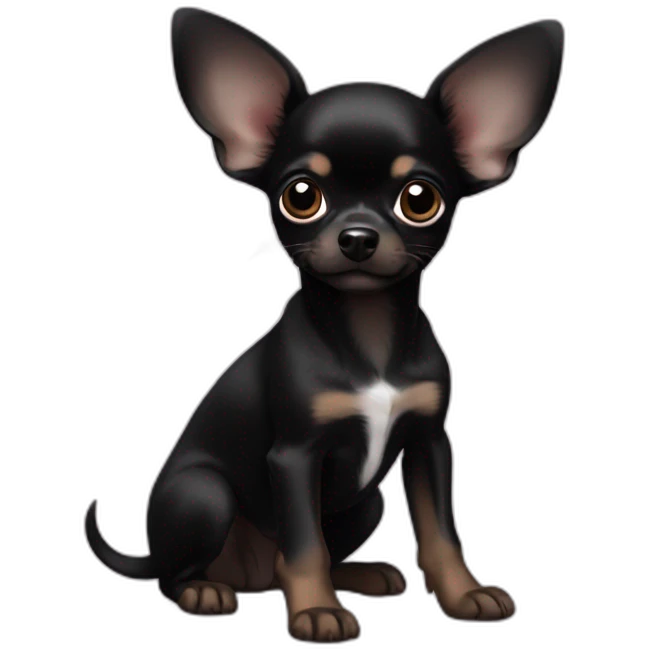 Solid Black chihuahua puppy big ears emoji