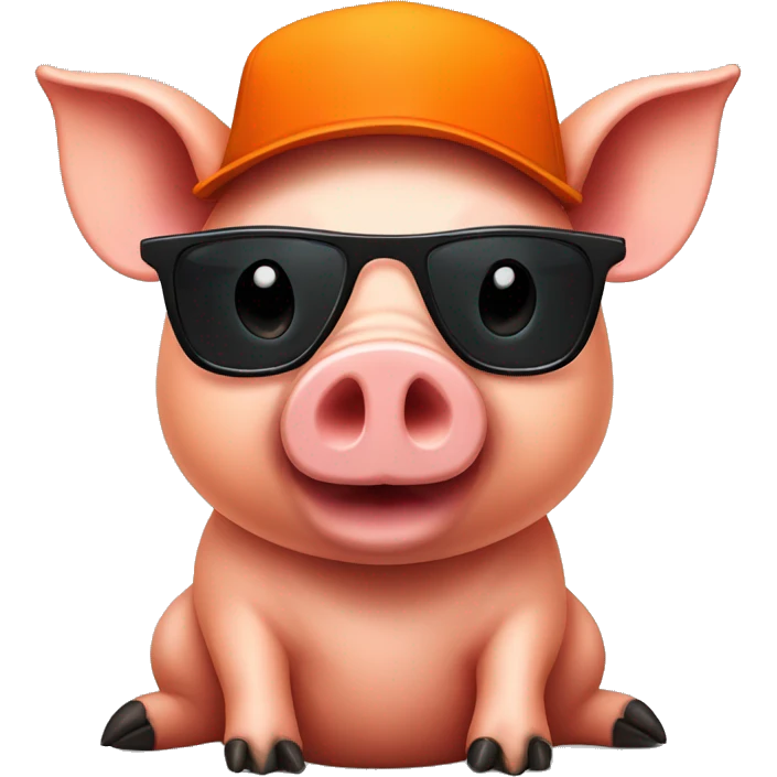 Funny pig with black sunglasses and orange t-shirt and orange hat emoji