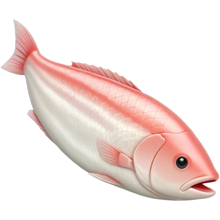 raw white fish fillet, boneless skinless, smooth curved, pale ivory to pinkish-white, subtle sheen, fine grain, fresh moist, flat or gently folded, no plate herbs background or faces, clean 3D, soft shadows, transparent background, emoji scale emoji