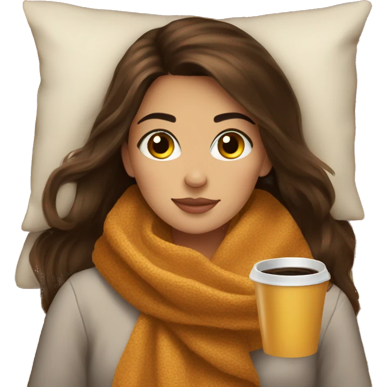 brunette girl autumn blanket and coffee emoji