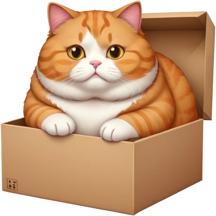 Adorable obese cat trying to fit in a small box emoji