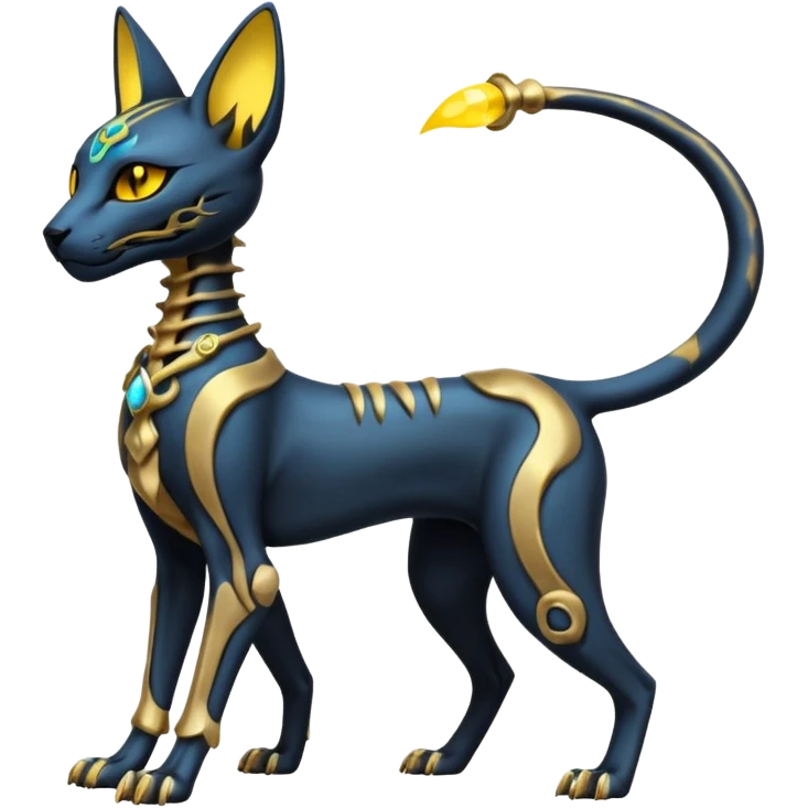 Skeletal skull-faced slim elegant thin beautiful Bastet-Umbreon-Solgaleo-Salandit-fusion emoji