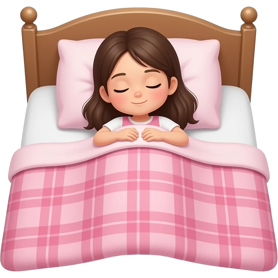 a girl sleeps with a pink plaid emoji