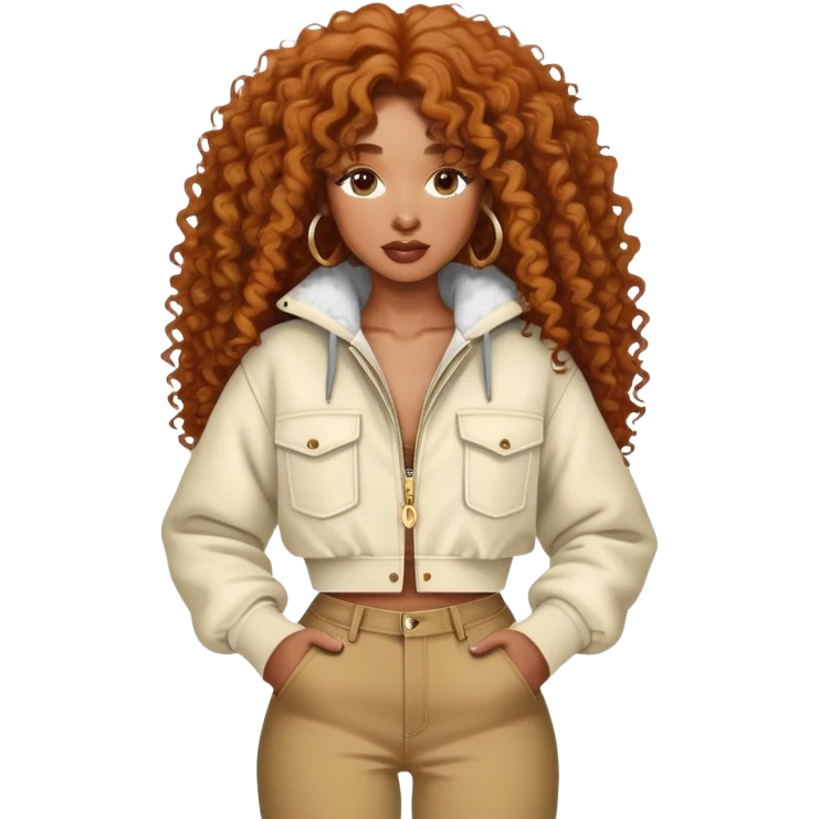 SZA with her iconic curly hair and stylish outfit emoji