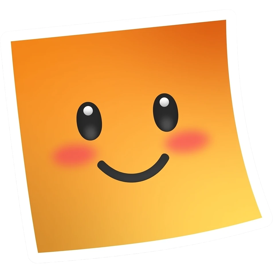 Simple and minimalistic sticker of a orange cute sticky note, white outline, smooth gradients or solid colours emoji