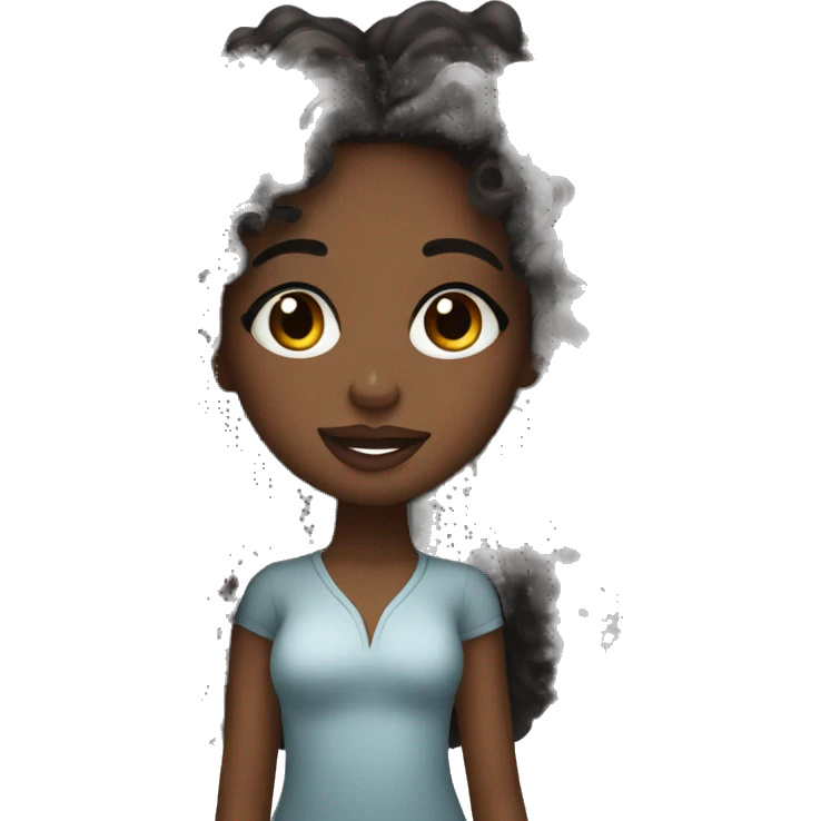 black girl with long curly hair with eyelashes and a lip combo emoji