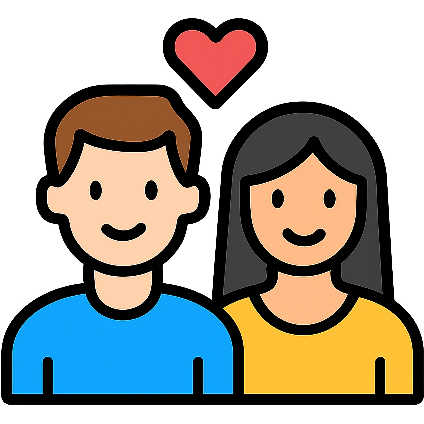 white man with brown hair and white woman with black hair, in love emoji
