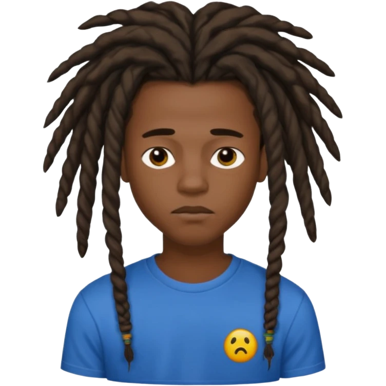 Une homme de 17 ans il a la peau noir foncé , des lèvres pulpeuses et un regard nonchalant. Il a un des locks emoji