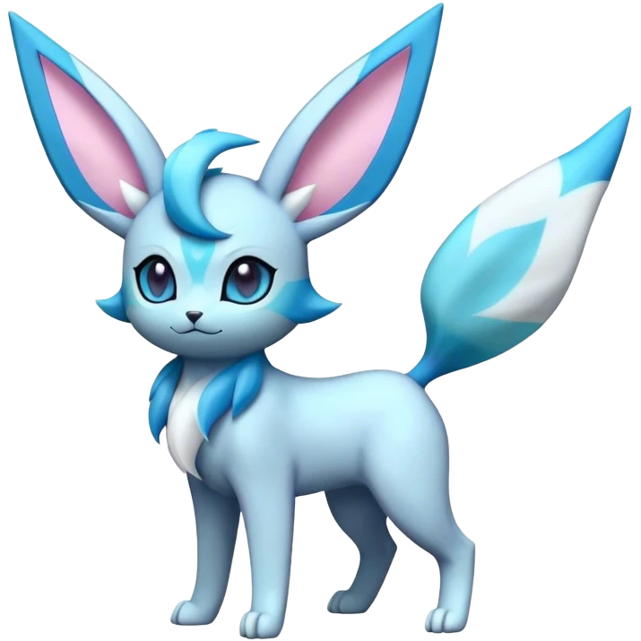Futuristic Fluffy Celestial Magical Ethereal Fantasy-Glaceon-Espeon-Sylveon-Umbreon-hybrid, full bod emoji