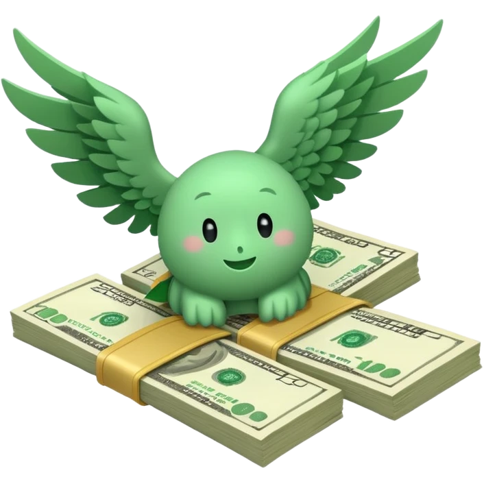 un fajo billetes de dólares con alas emoji