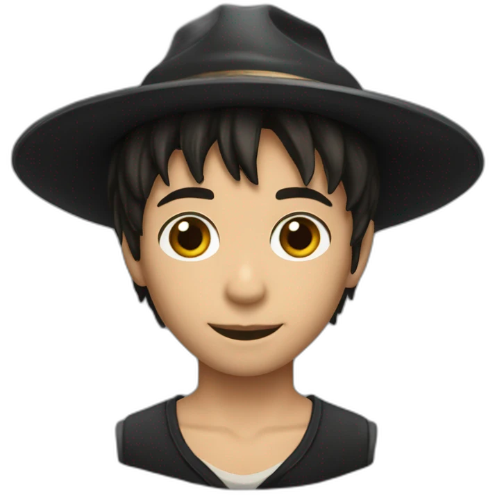 Niño con flequillo negro con sombrero seleccionador de harry potter emoji