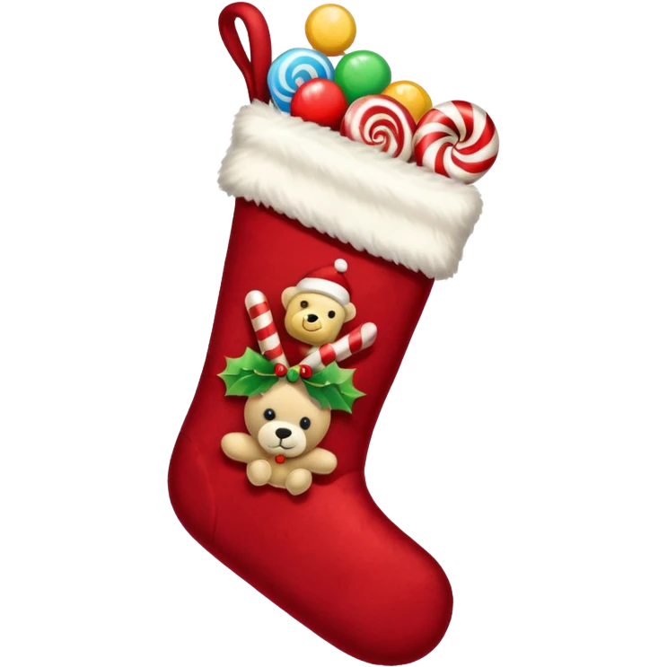 A cozy old-timey Christmas stocking full of vintage toys and candy emoji