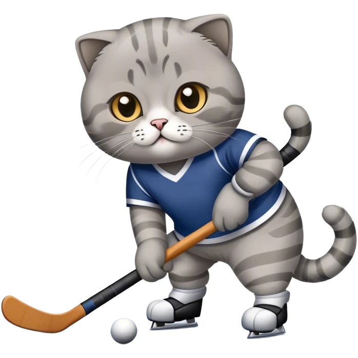 Scottish fold cat playing hockey emoji