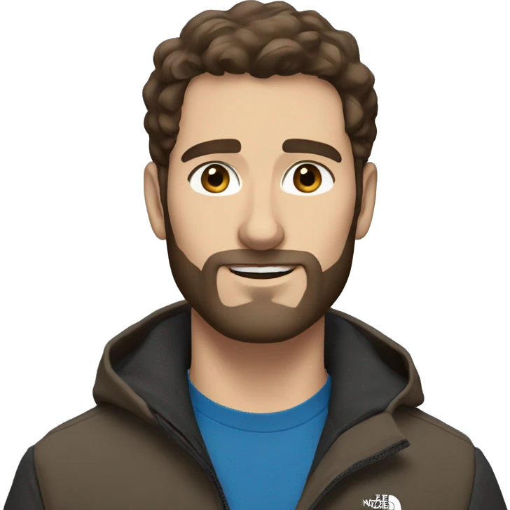 Tall man with brown hair, blue eyes, and beard wearing north face jacket emoji
