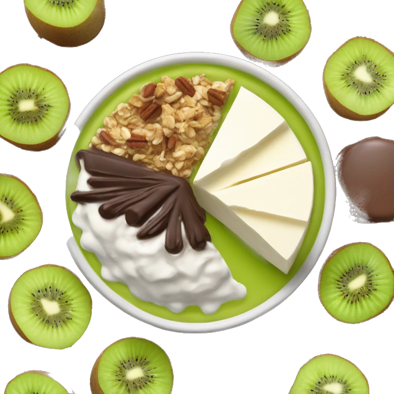 Bol de fromage blanc avec muesli au chocolat avec un kiwi et du miel  emoji