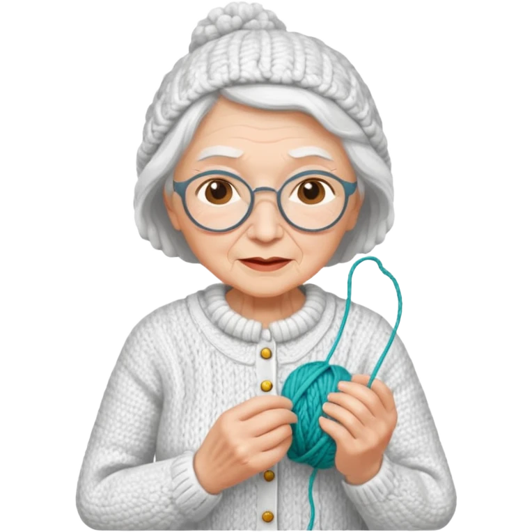 elderly woman knitting white costume emoji