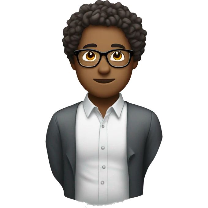 a person wearing glasses, with a bland, low-key haircut with curly hair, showing off something emoji